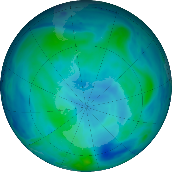 Antarctic ozone map for 06 March 2023
